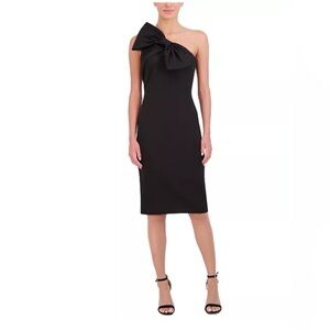 Eliza J Bow-Trim One-Shoulder Sheath Cocktail Dress in Black 18